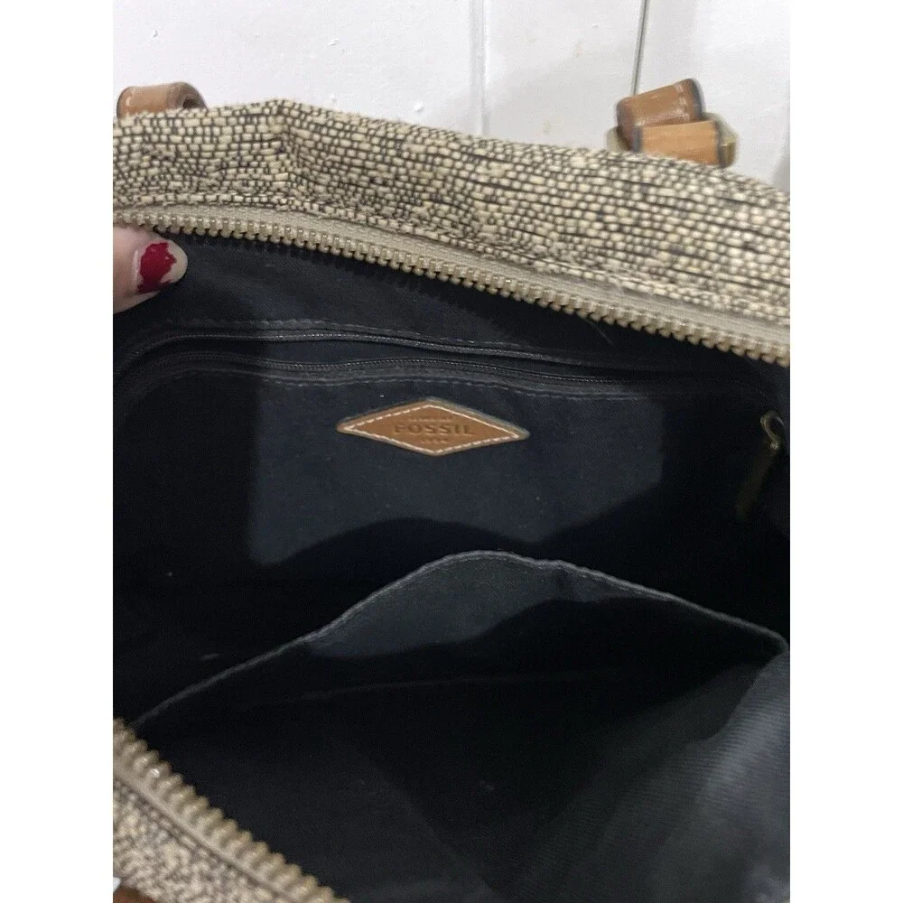 Fossil Kendal Satchel with Cross Body Strap Leather Trim Purse Handbag